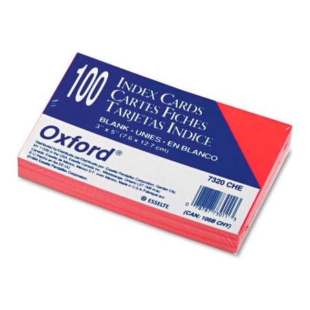 Esselte Oxford UnRule Index Cards 7320CHE, 3" x 5", Cherry, 100/Pack CHE¬†7320.00